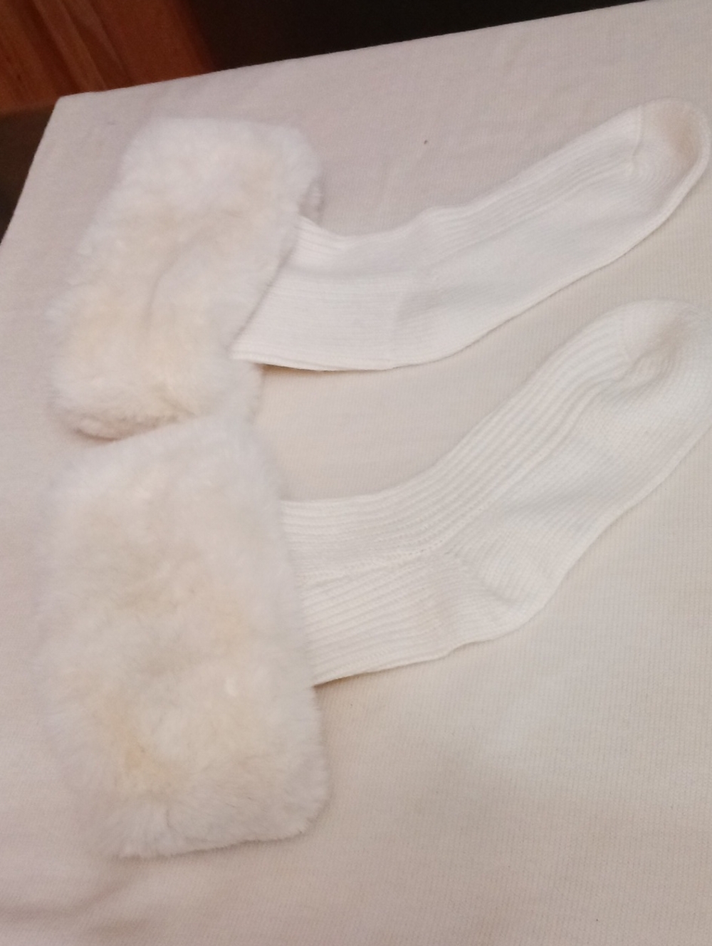 Cozy Fuzzy White Boot Cuffs with Ribbed Socks